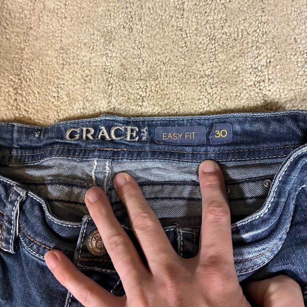Y2K Grace Easy Fit Western Boot Cut Jeans Women 30 Bling Button Pockets Faded - Picture 5 of 7